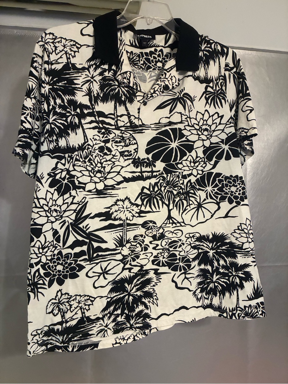 Express Black & White Tropical Print Polo